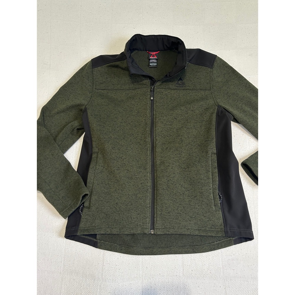 Gerry Mens XL Full Zip Sweater Fleece Jacket Olive Green Black Trim Outdoor